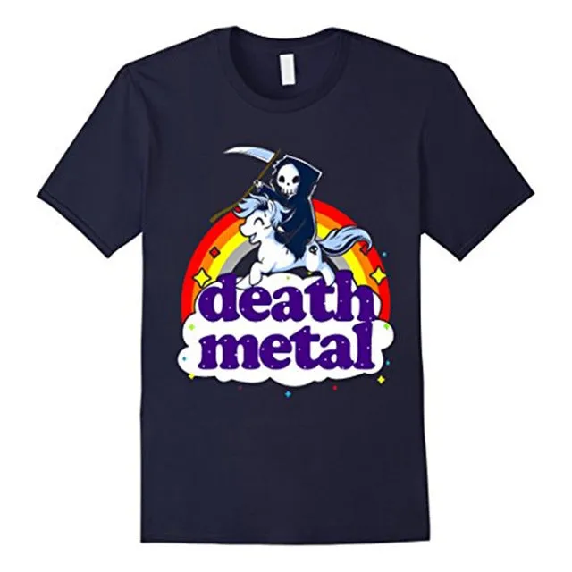 Fashion Funny Tops Tees Death Metal Rocker T-shirt Unicorn Death Graphic Tee Shirt Fashion Men T-shirt Clothes Printed Cotton Ma