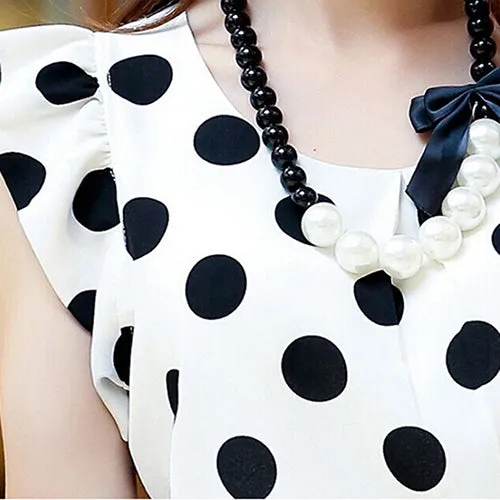 Fashion Women Polka Dots Casual Chiffon Blouse Short Sleeve T-shirt Summer Tops