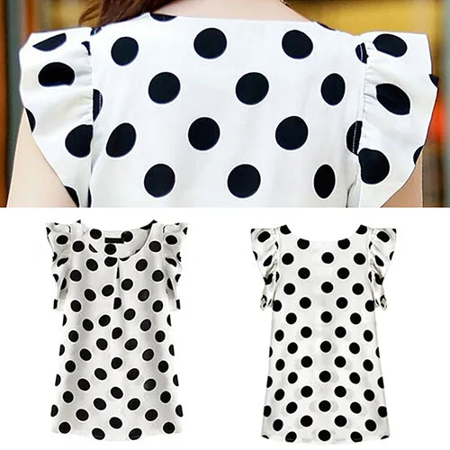Fashion Women Polka Dots Casual Chiffon Blouse Short Sleeve T-shirt Summer Tops