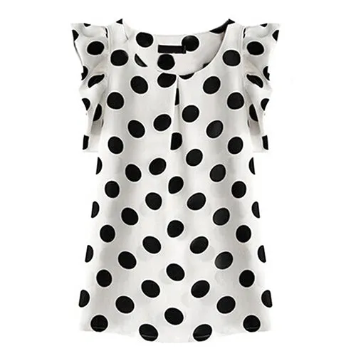 Fashion Women Polka Dots Casual Chiffon Blouse Short Sleeve T-shirt Summer Tops