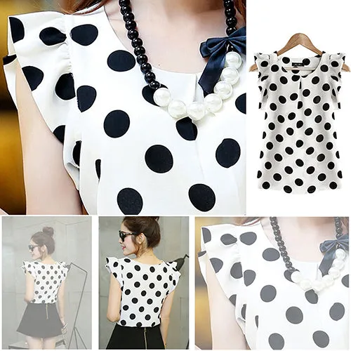 Fashion Women Polka Dots Casual Chiffon Blouse Short Sleeve T-shirt Summer Tops