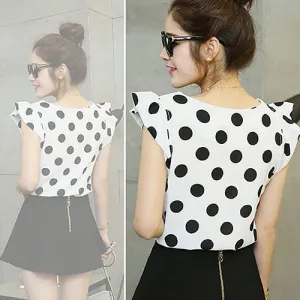 Fashion Women Polka Dots Casual Chiffon Blouse Short Sleeve T-shirt Summer Tops