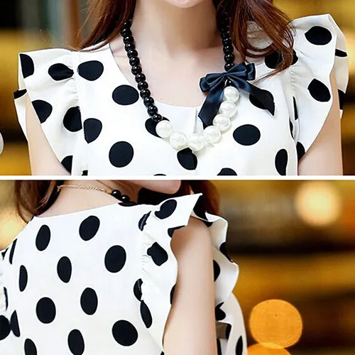 Fashion Women Polka Dots Casual Chiffon Blouse Short Sleeve T-shirt Summer Tops
