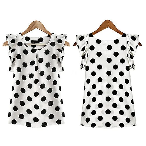 Fashion Women Polka Dots Casual Chiffon Blouse Short Sleeve T-shirt Summer Tops