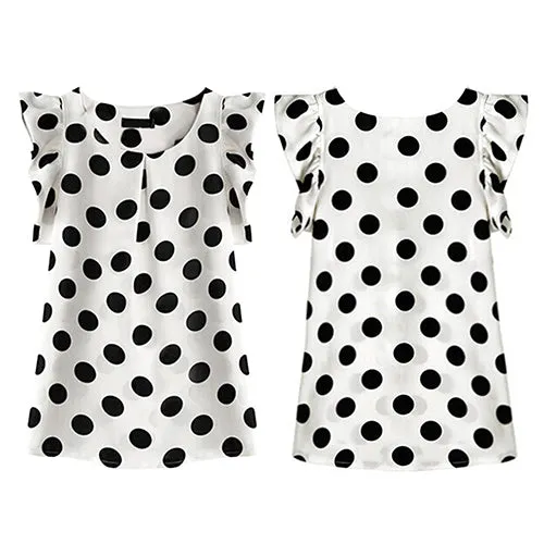 Fashion Women Polka Dots Casual Chiffon Blouse Short Sleeve T-shirt Summer Tops