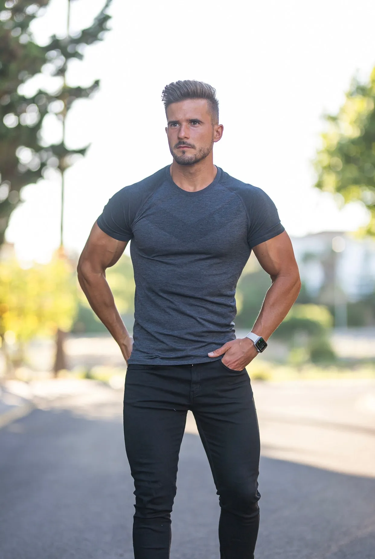 Father Sons Short sleeve Charcoal crew gym top with Raglan sleeve detail - FSM026