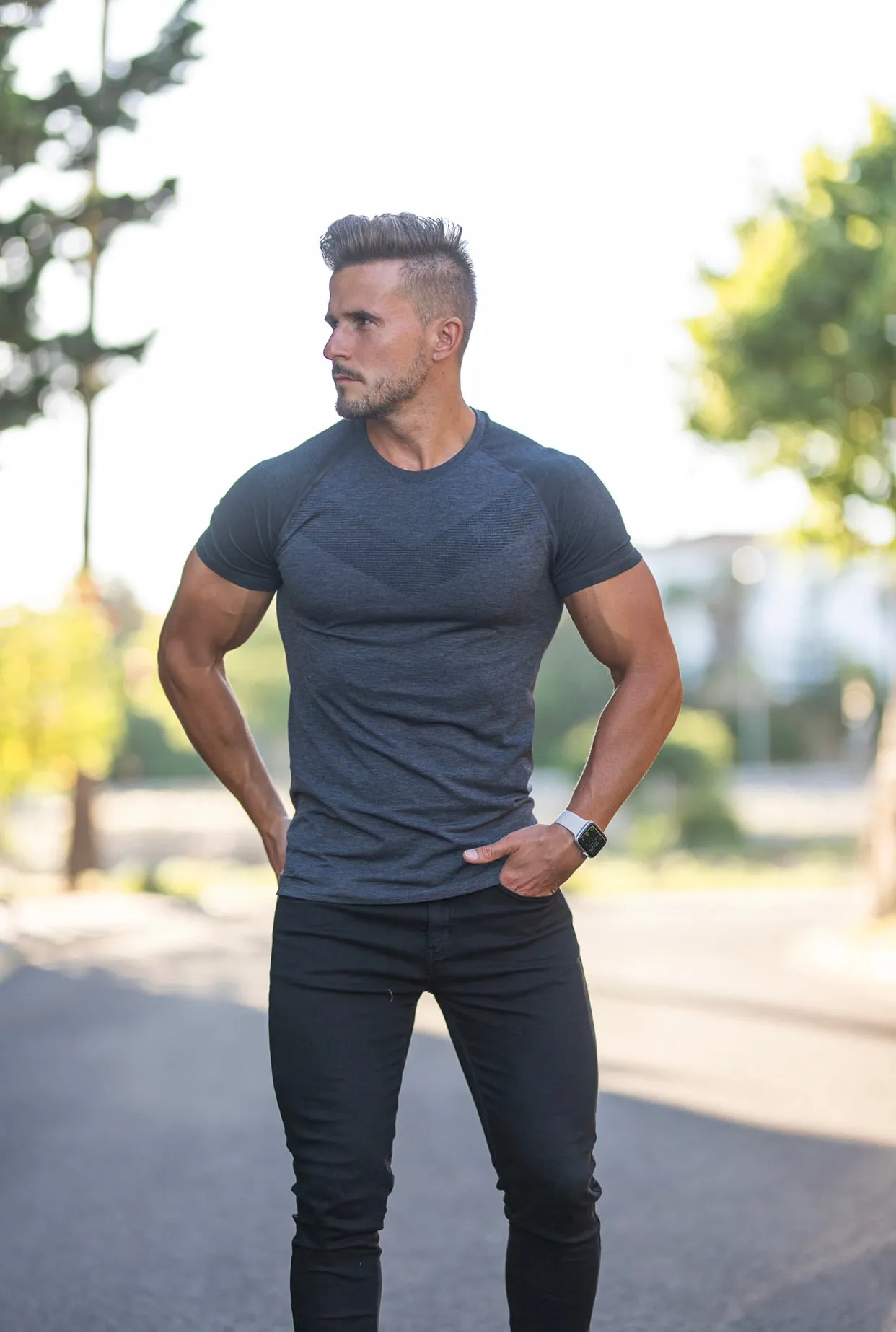 Father Sons Short sleeve Charcoal crew gym top with Raglan sleeve detail - FSM026