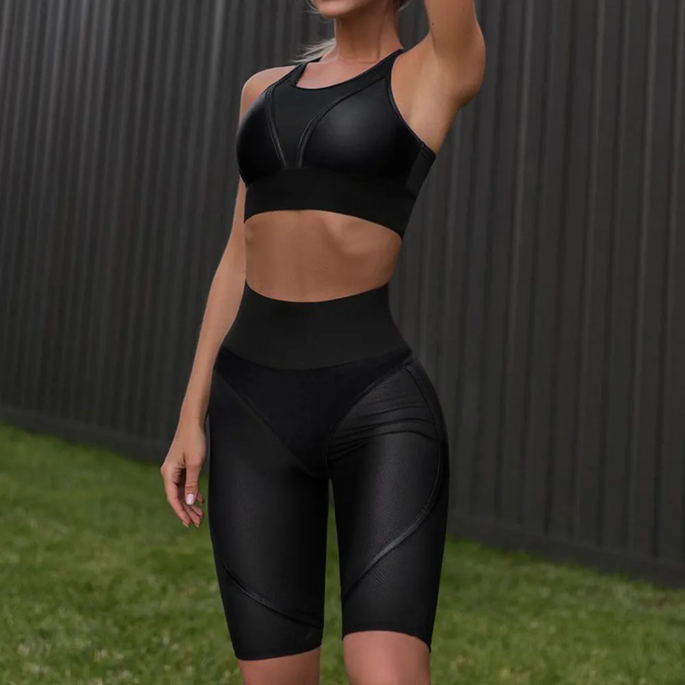 Fitness Suit Women Sportwear gym Sexy High Waist Leggings Quick Drying Yoga Set 2 Piece Gym Sport Bra Short Workout Running Outfit