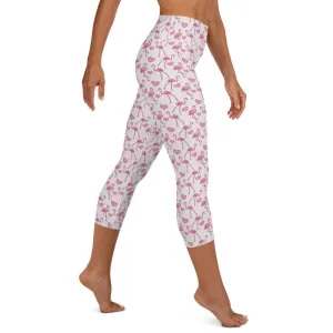 Flamingos and Hearts High-waist Yoga Capri Leggings