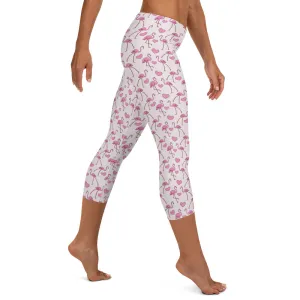 Flamingos and Hearts Mid-waist Capri Leggings