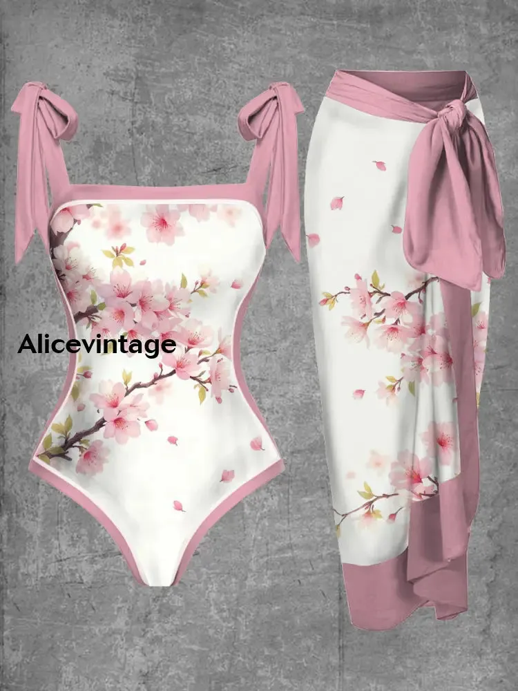Floral Art Print Halter Two Piece Swimsuits