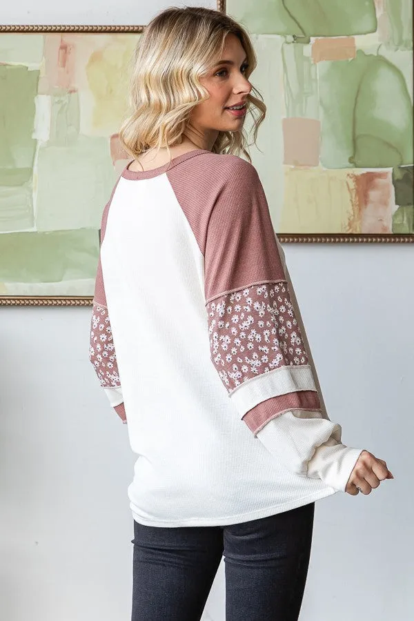 Floral Contrast Raglan Sleeve Top