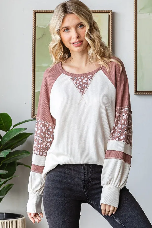 Floral Contrast Raglan Sleeve Top