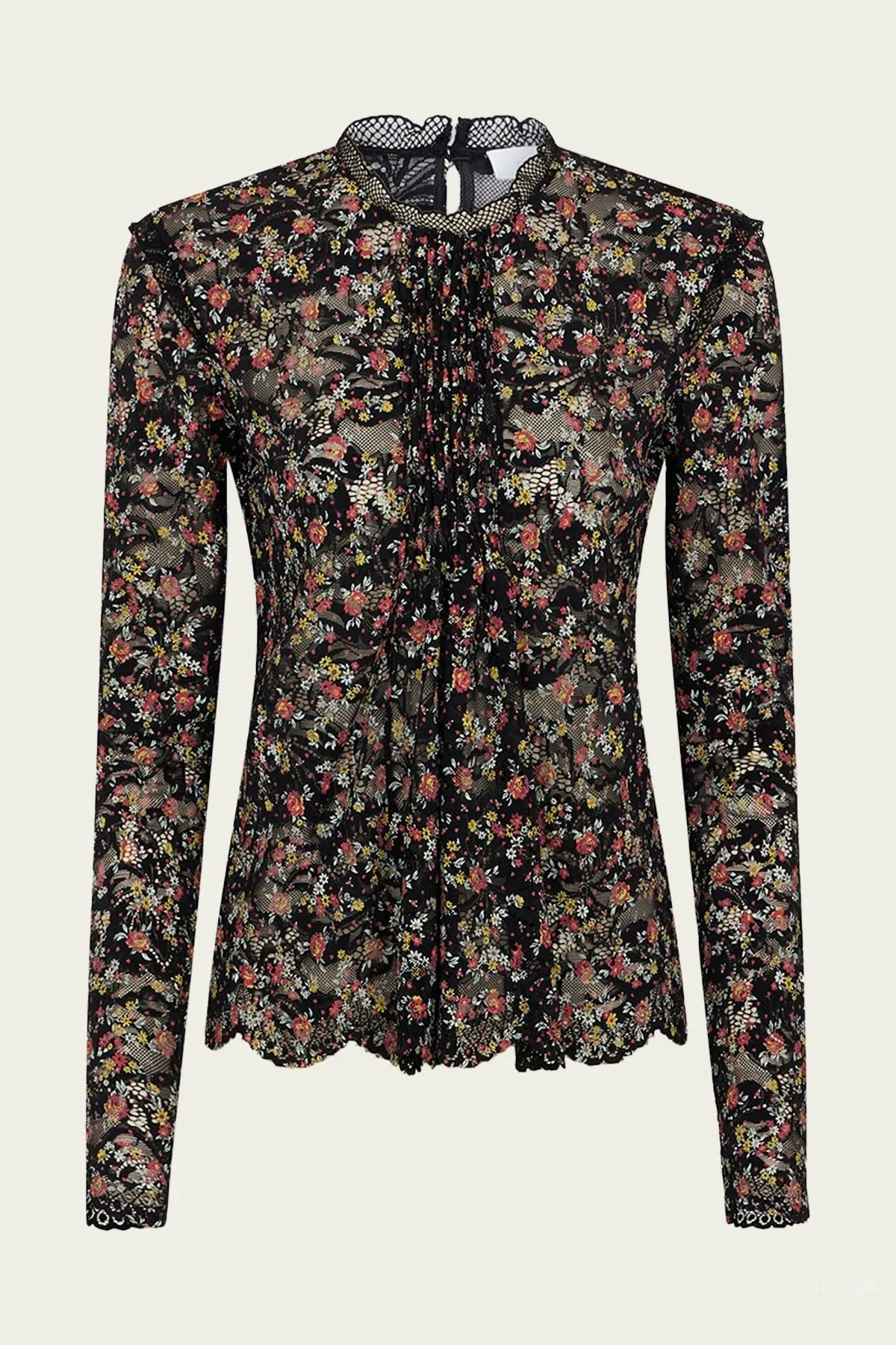 Floral-Print Lace Top in Black Multi