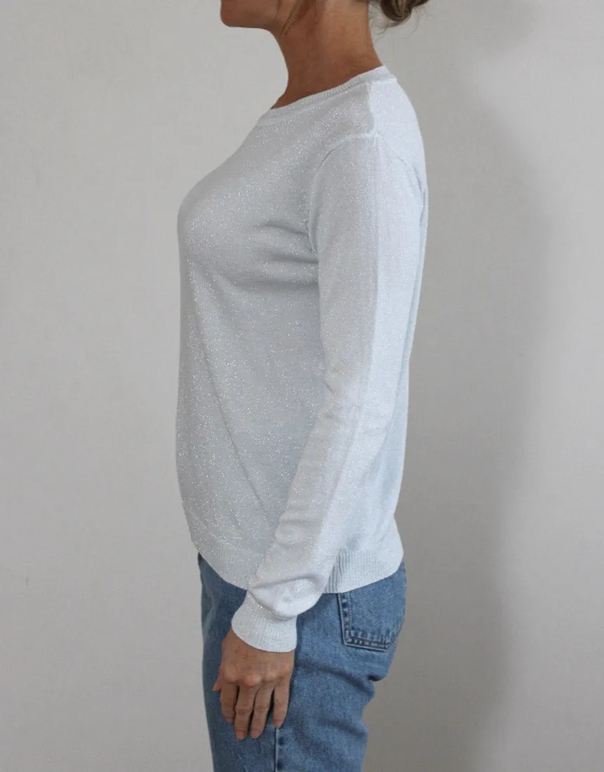 Frankies Long Sleeve Lurex Top - White/Silver