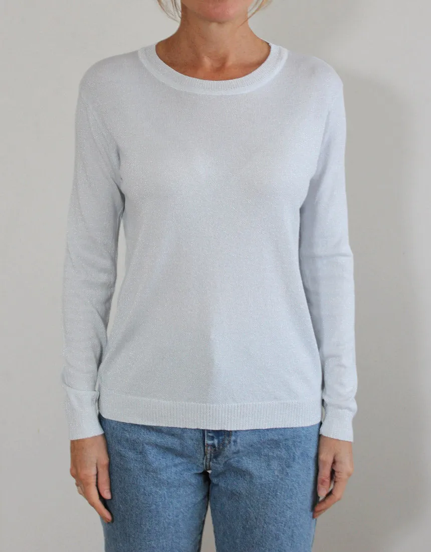 Frankies Long Sleeve Lurex Top - White/Silver