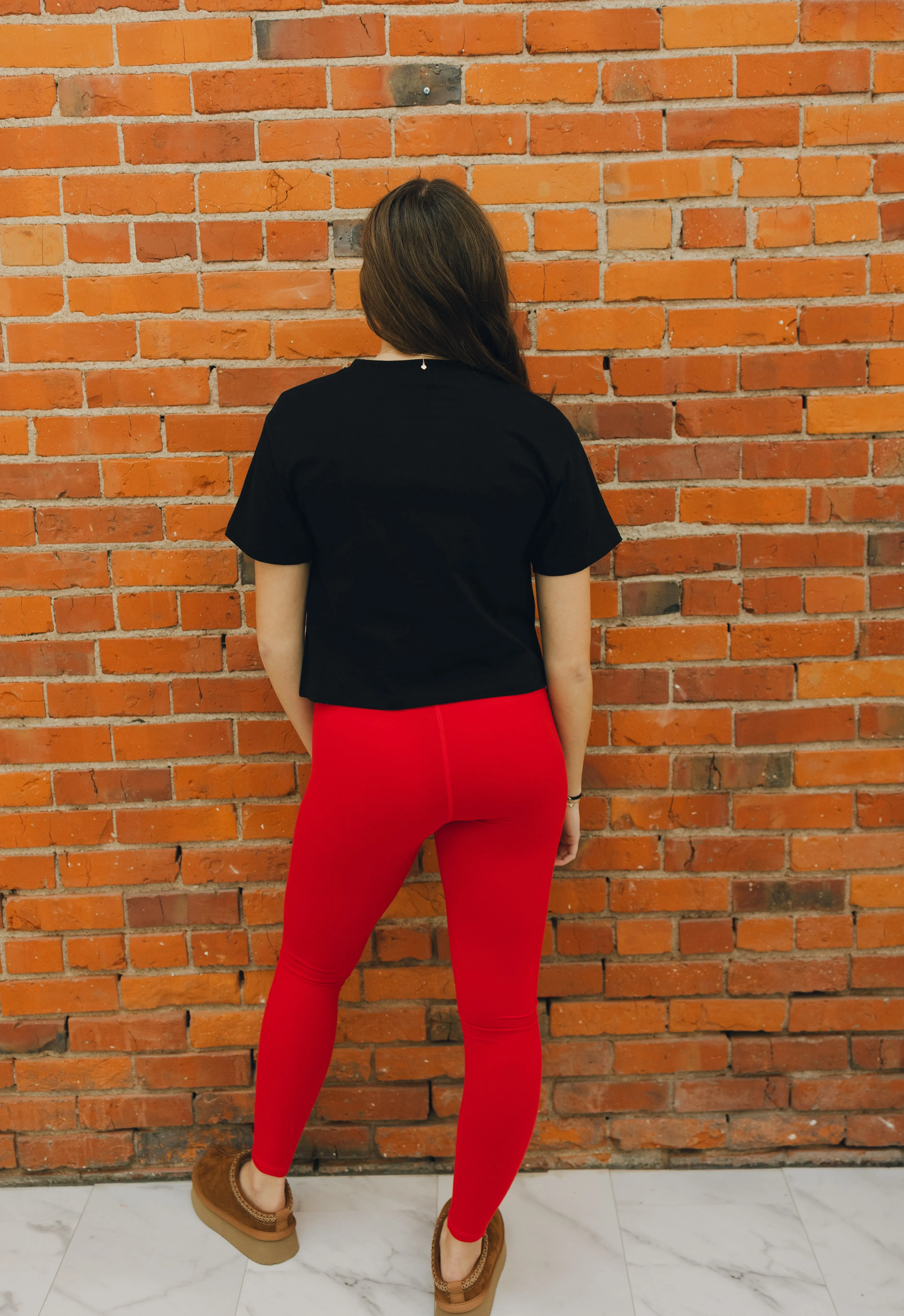 Full Length High Waist Leggings - Red
