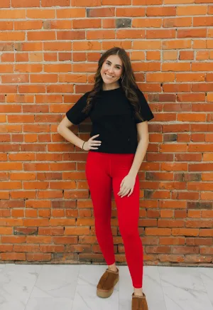 Full Length High Waist Leggings - Red