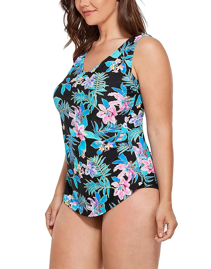 FULLFITALL - Green Prism Sarong Front One Piece Swimsuit