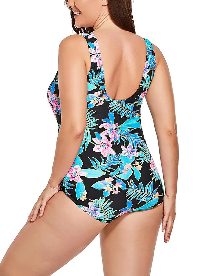 FULLFITALL - Green Prism Sarong Front One Piece Swimsuit