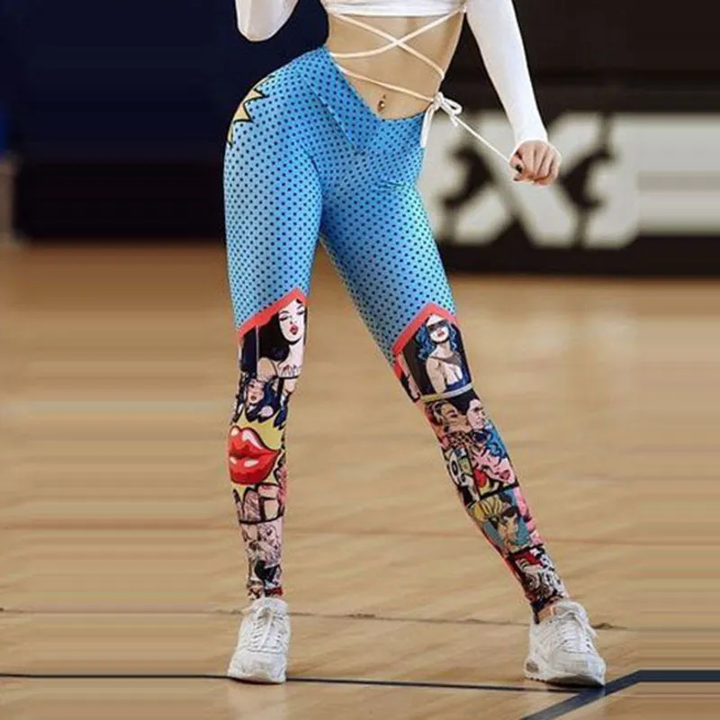 Funny Cartoon Leggings Female High Waist Printing Pant Leggings Fitness Sports Pants trendy