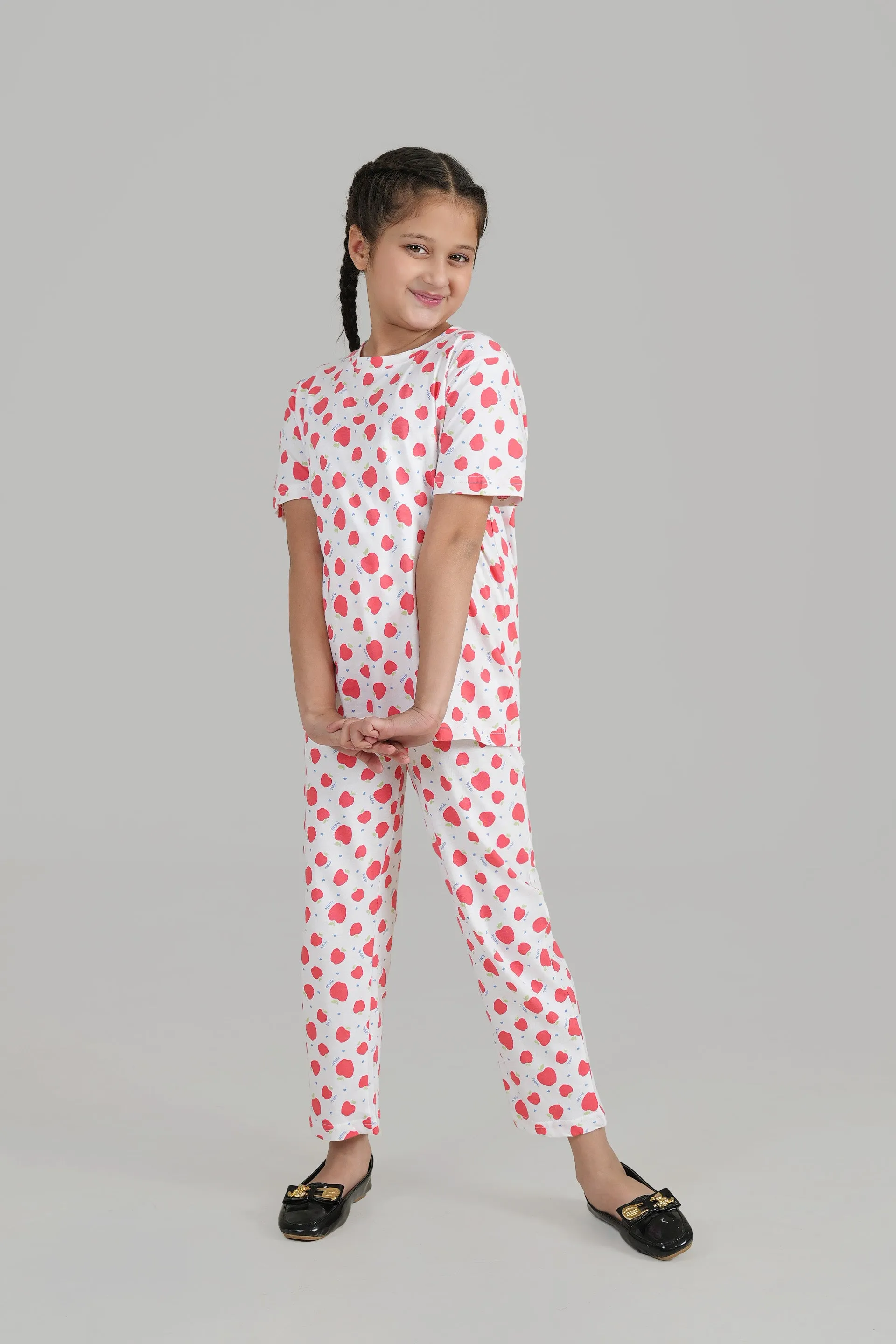 Girls All-Over Printed Soft Cotton Night Suit