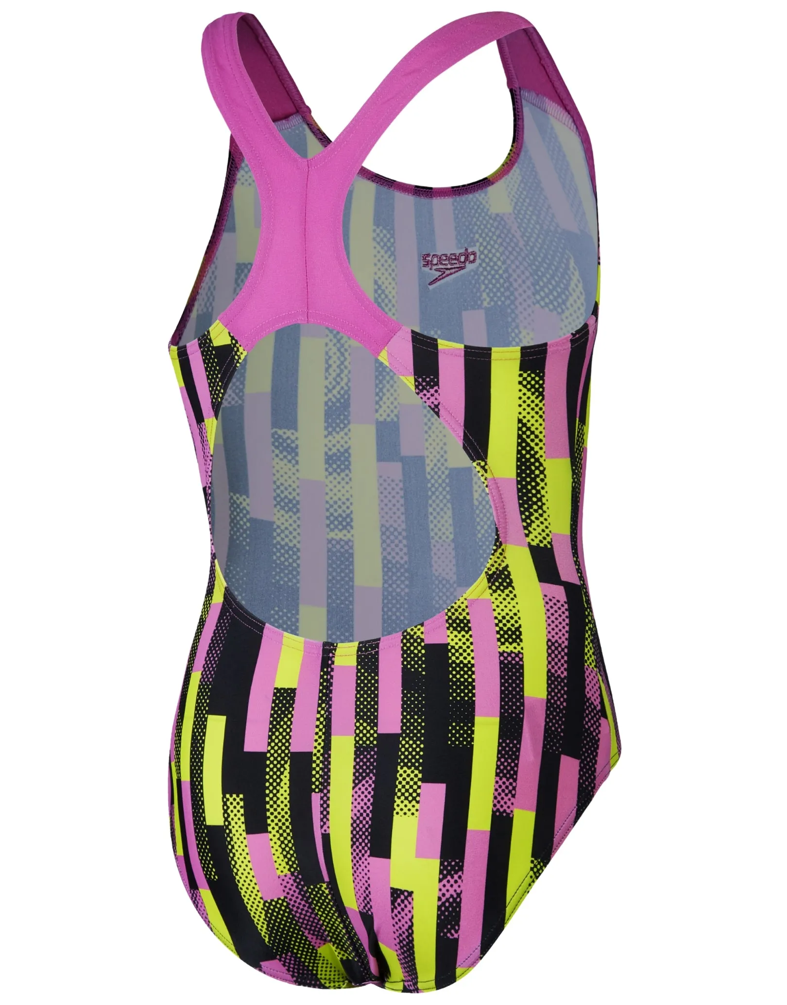 Girls Digital Allover Splashback Swimsuit - Black/Pink/Lemon