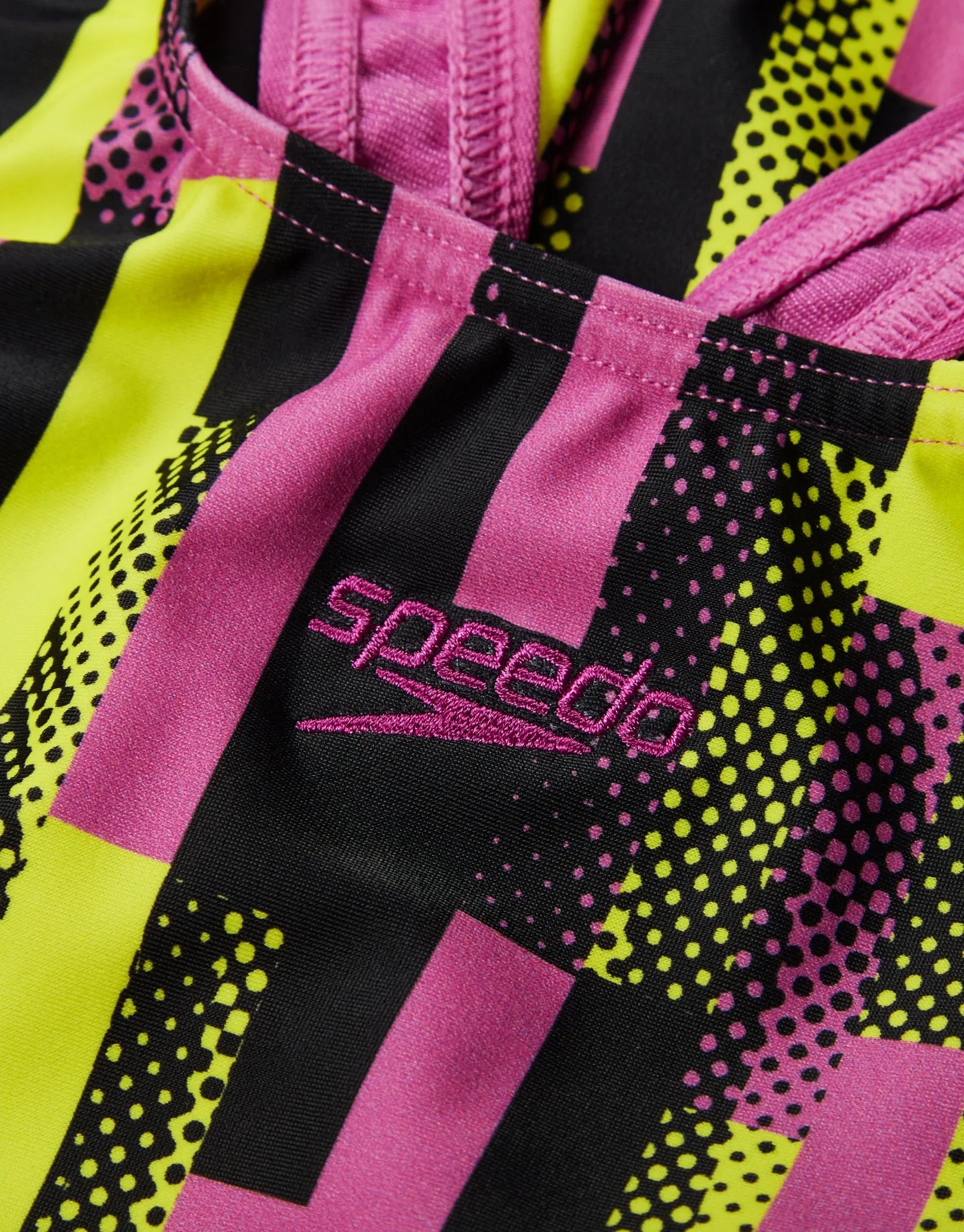 Girls Digital Allover Splashback Swimsuit - Black/Pink/Lemon