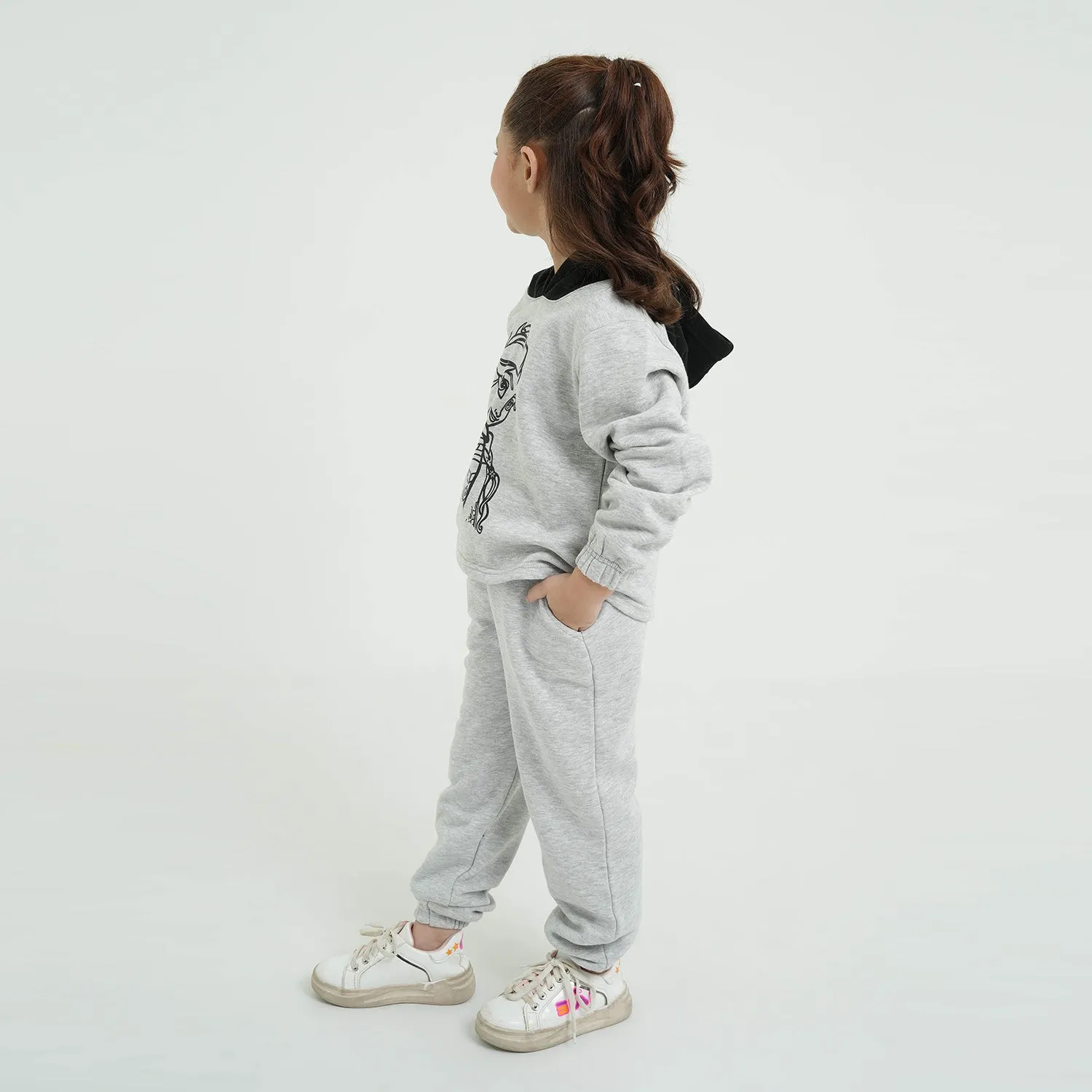 Girls Short Body Hoodie Soft Cotton Printed Fleece Suit