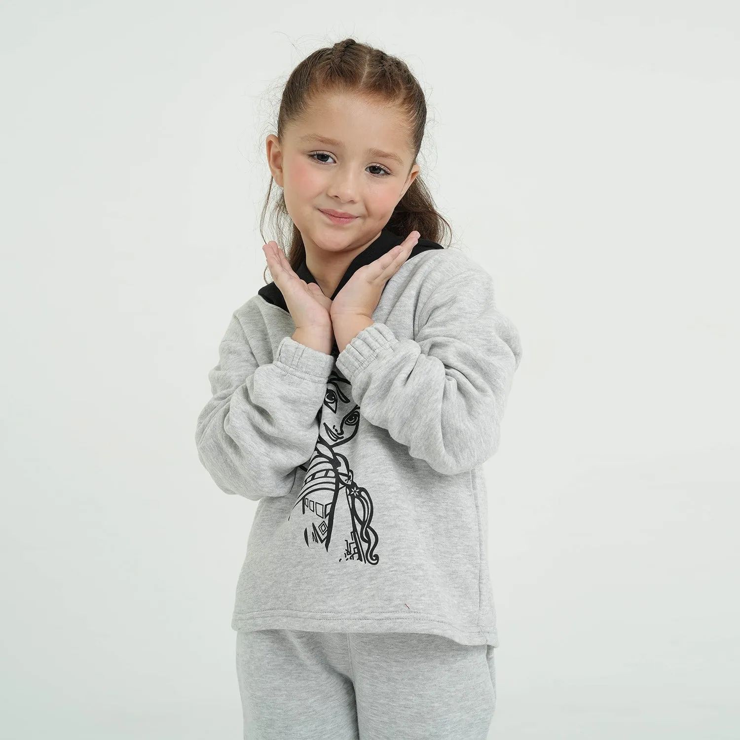 Girls Short Body Hoodie Soft Cotton Printed Fleece Suit