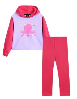 Girls Soft Cotton Printed Fleece Hoodie Suit With Tight