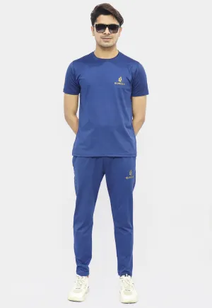 Glancedo Mens Embosed Logo Plain Tracksuit Blue