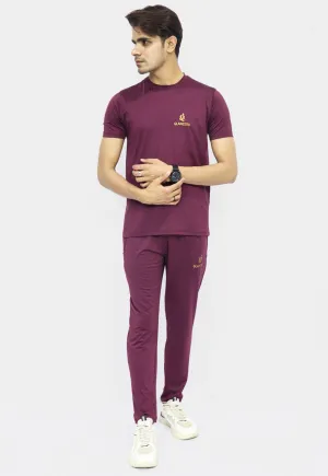 Glancedo Mens Embosed Logo Plain Tracksuit Maroon
