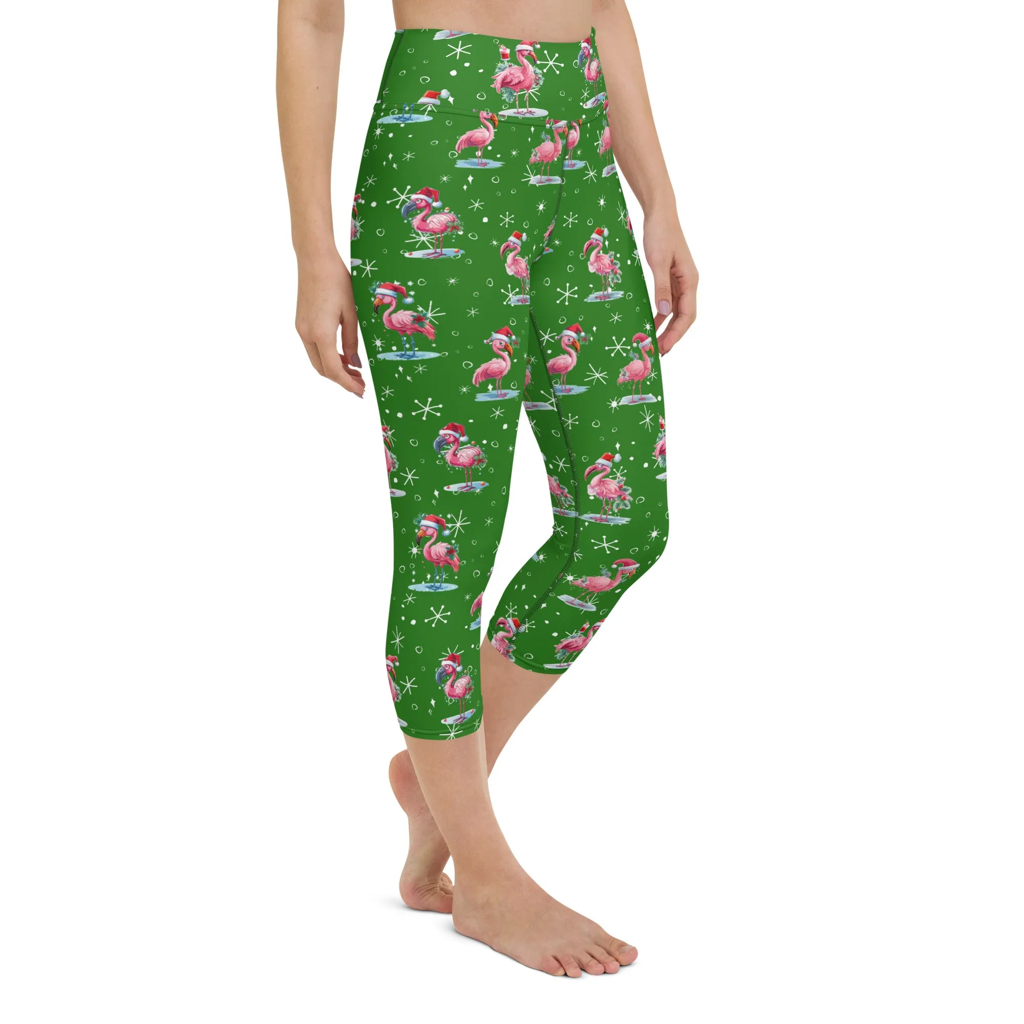 Goofy Christmas Flamingos High-waist Yoga Capri Leggings