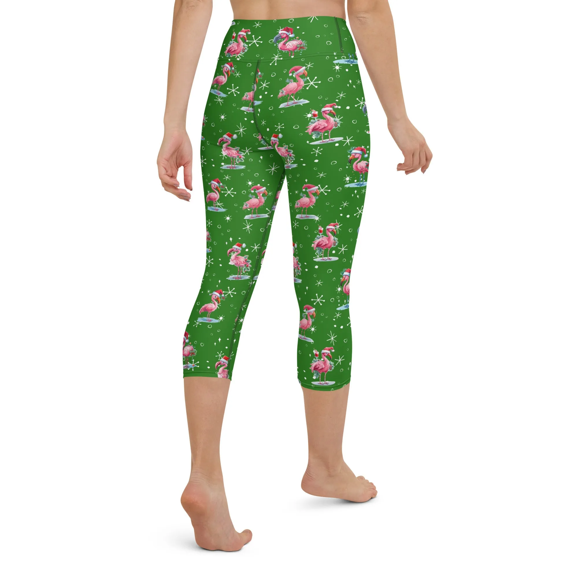Goofy Christmas Flamingos High-waist Yoga Capri Leggings
