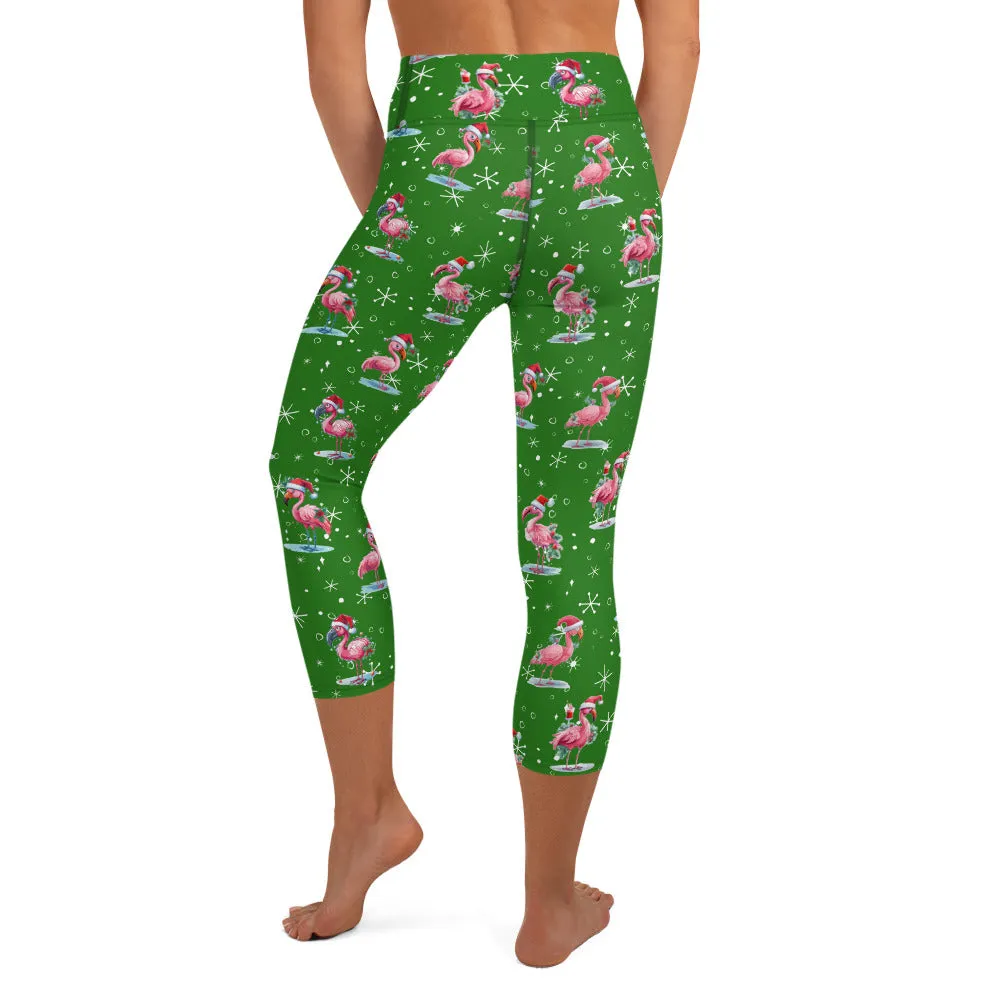 Goofy Christmas Flamingos High-waist Yoga Capri Leggings