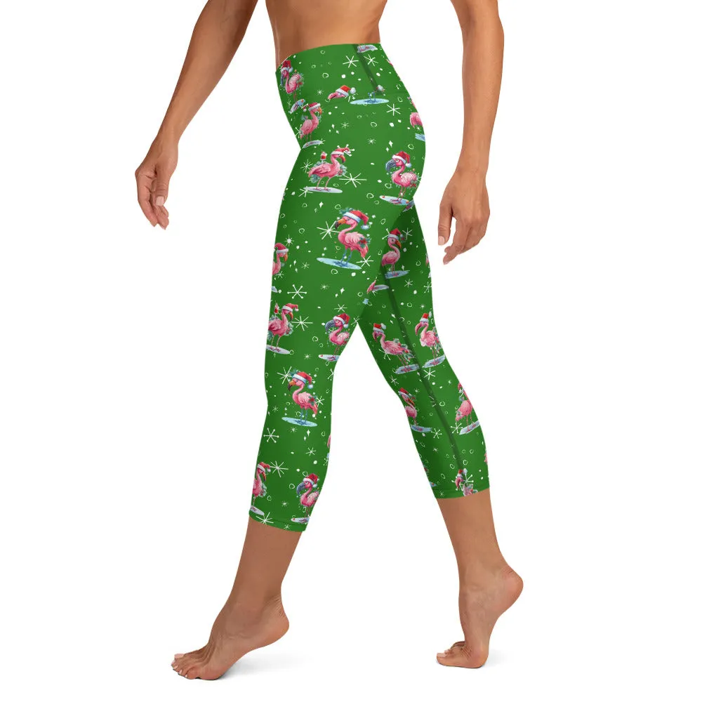 Goofy Christmas Flamingos High-waist Yoga Capri Leggings