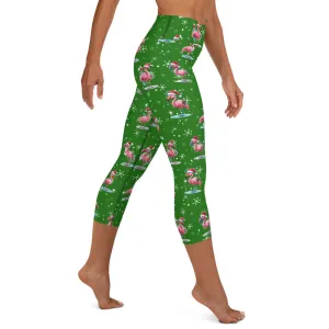 Goofy Christmas Flamingos High-waist Yoga Capri Leggings