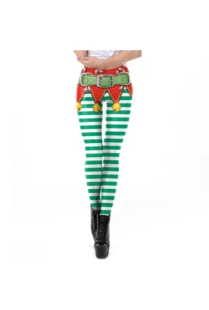 Green and White Striped Elf Leggings