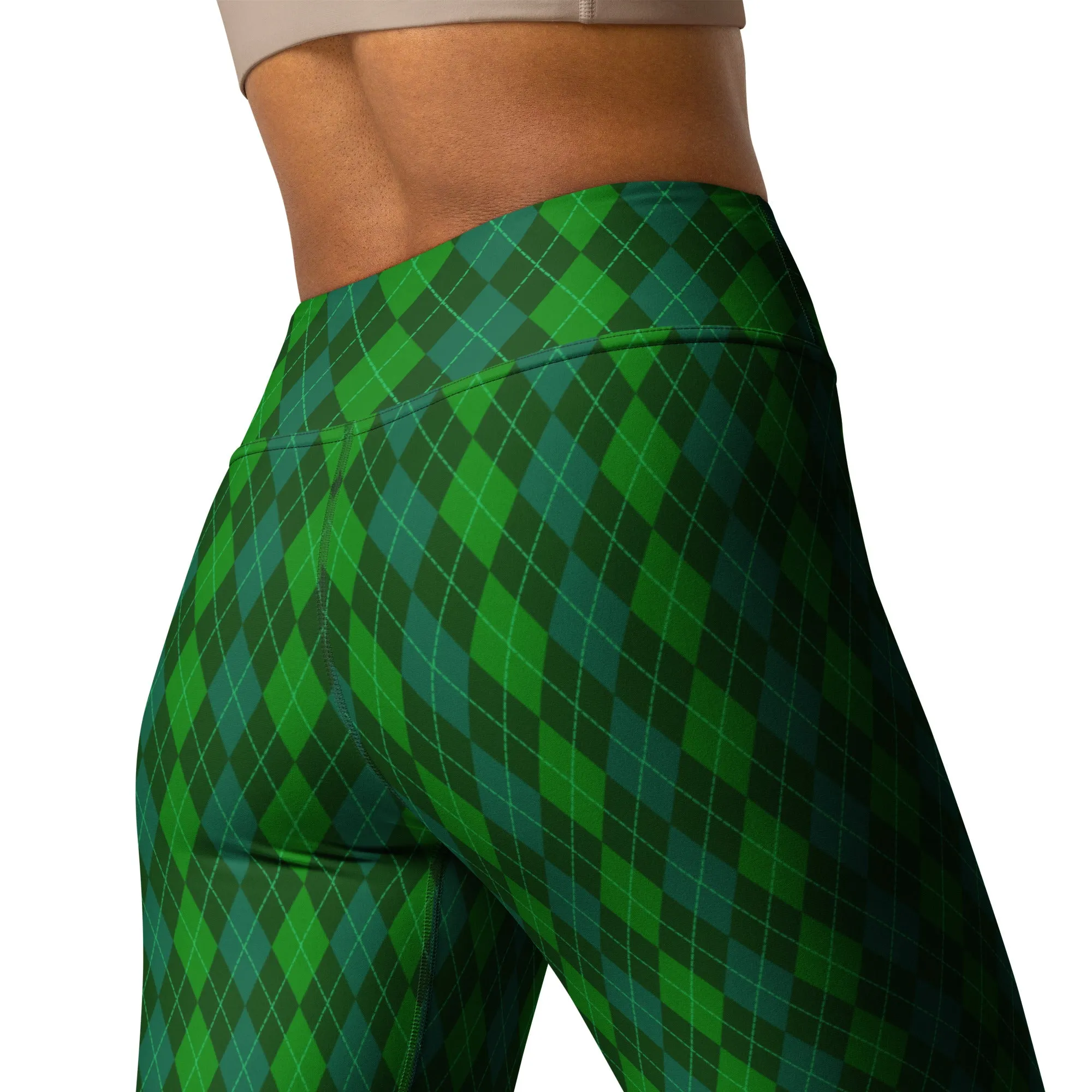 Green Argyle High-waist Yoga Leggings