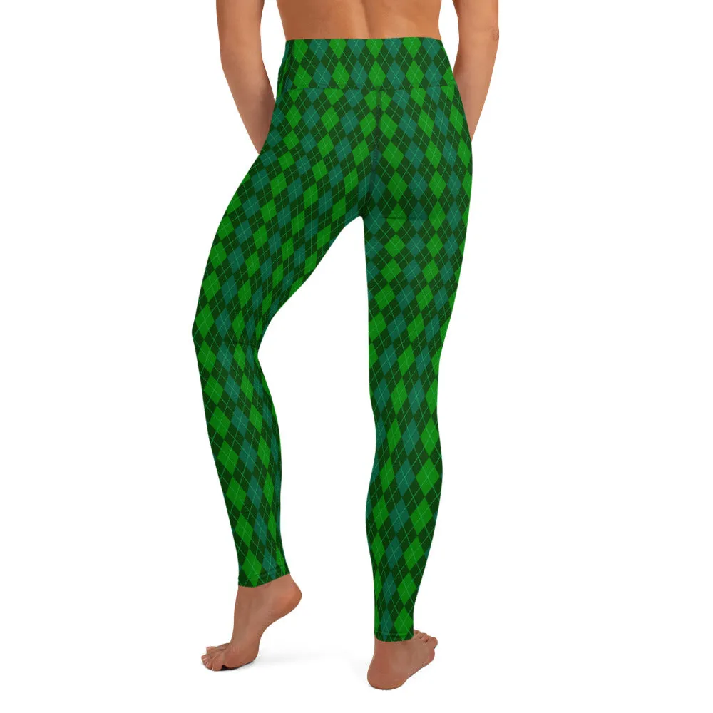 Green Argyle High-waist Yoga Leggings