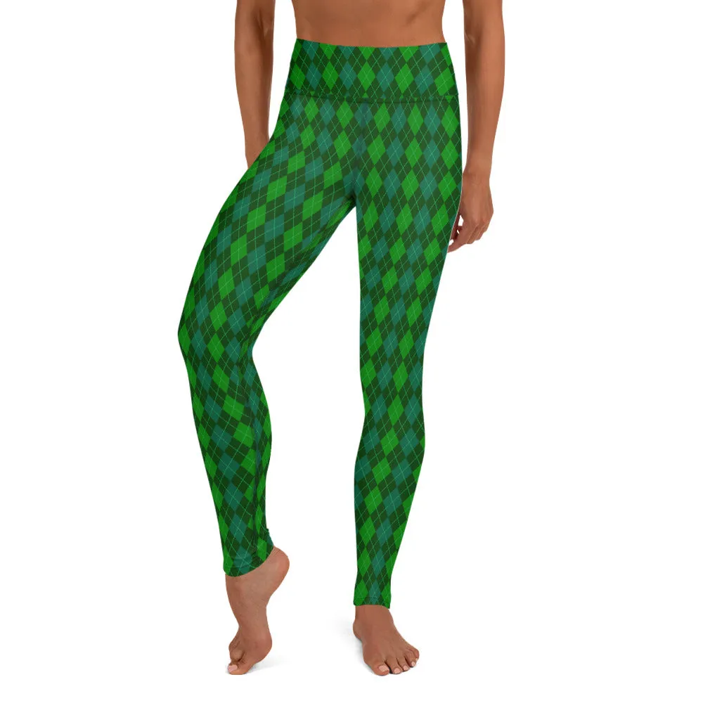 Green Argyle High-waist Yoga Leggings