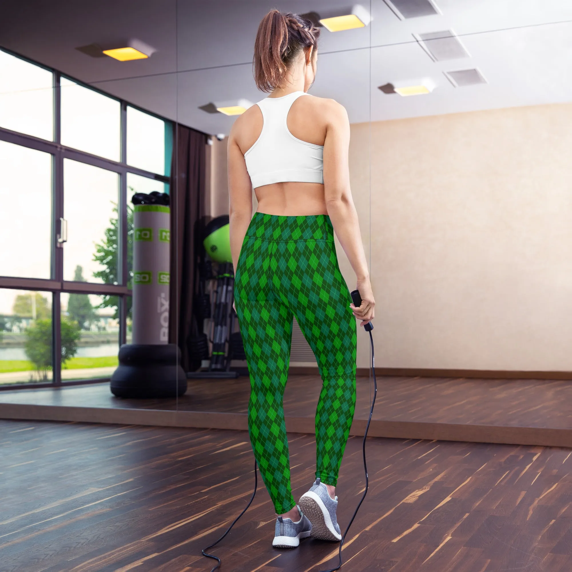 Green Argyle High-waist Yoga Leggings