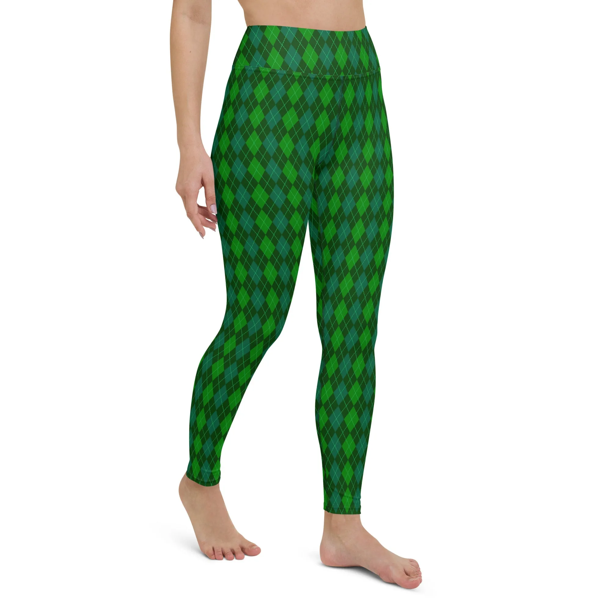 Green Argyle High-waist Yoga Leggings