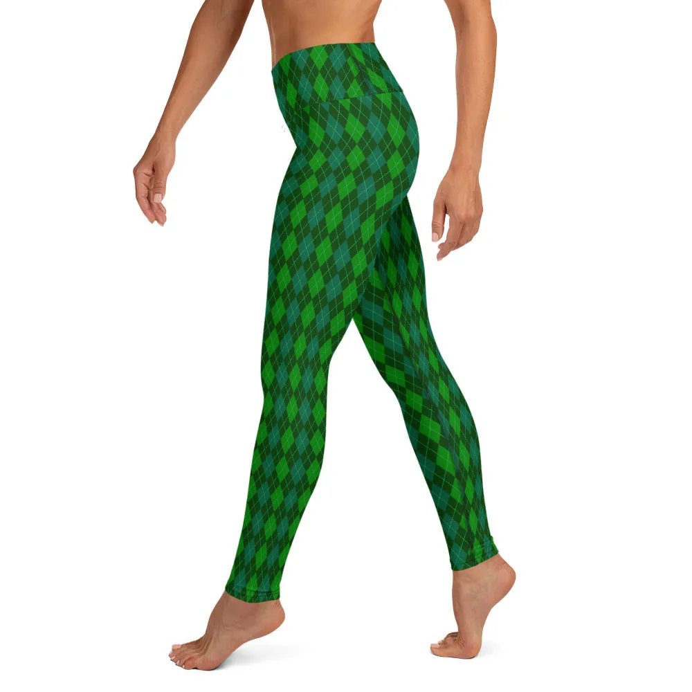 Green Argyle High-waist Yoga Leggings