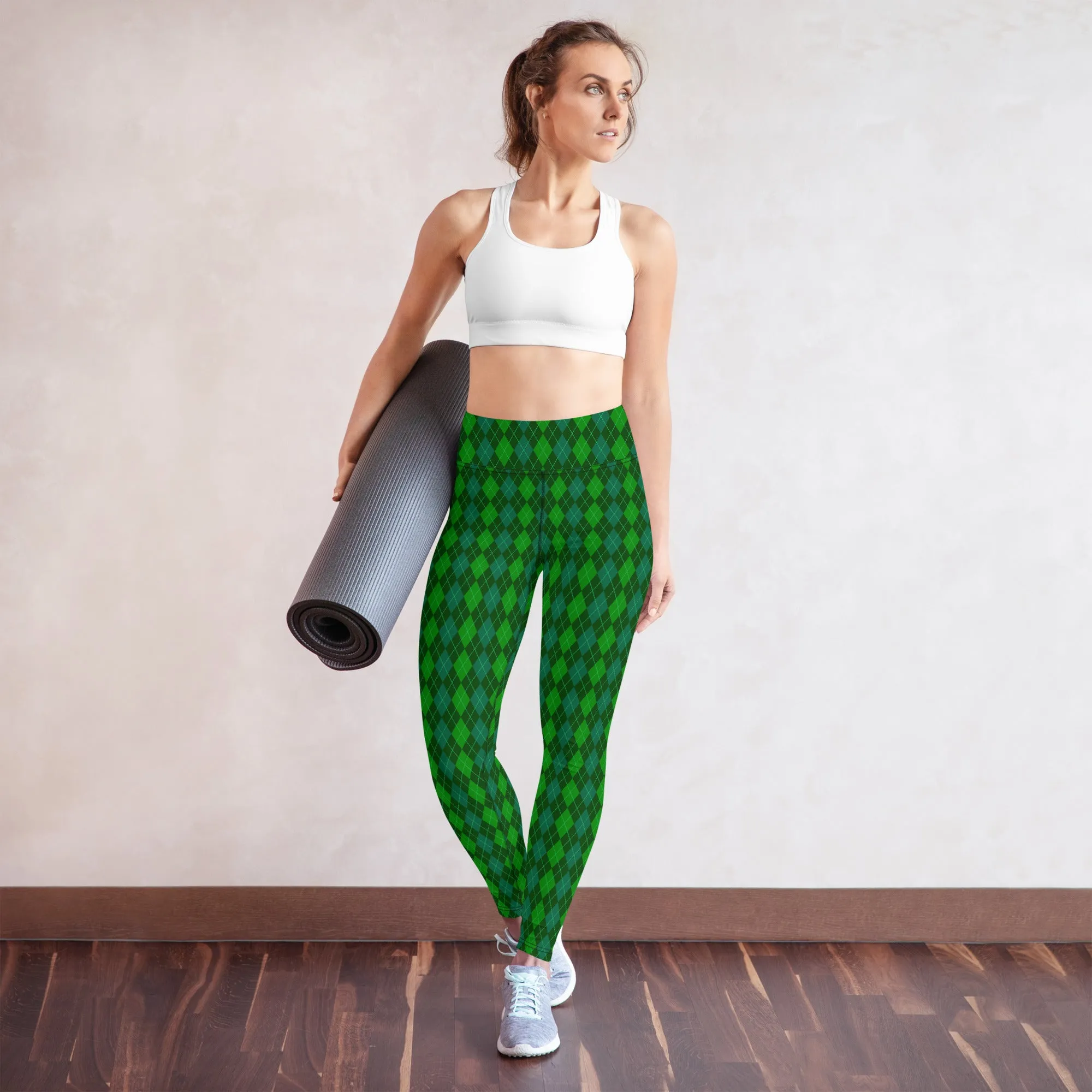 Green Argyle High-waist Yoga Leggings