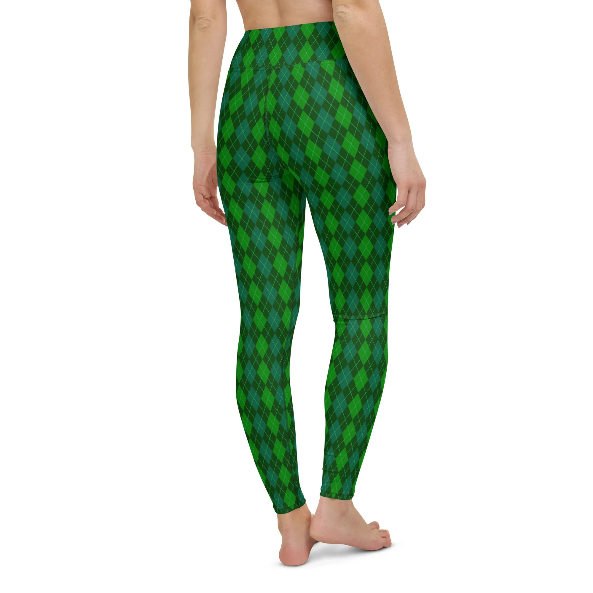 Green Argyle High-waist Yoga Leggings