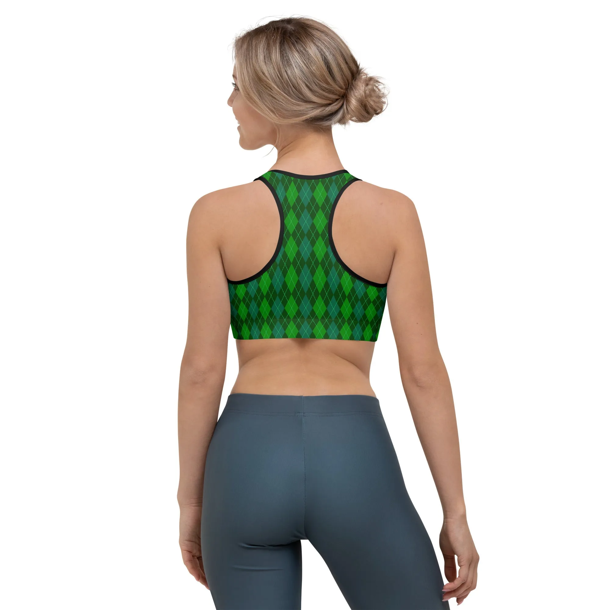 Green Argyle Sports bra