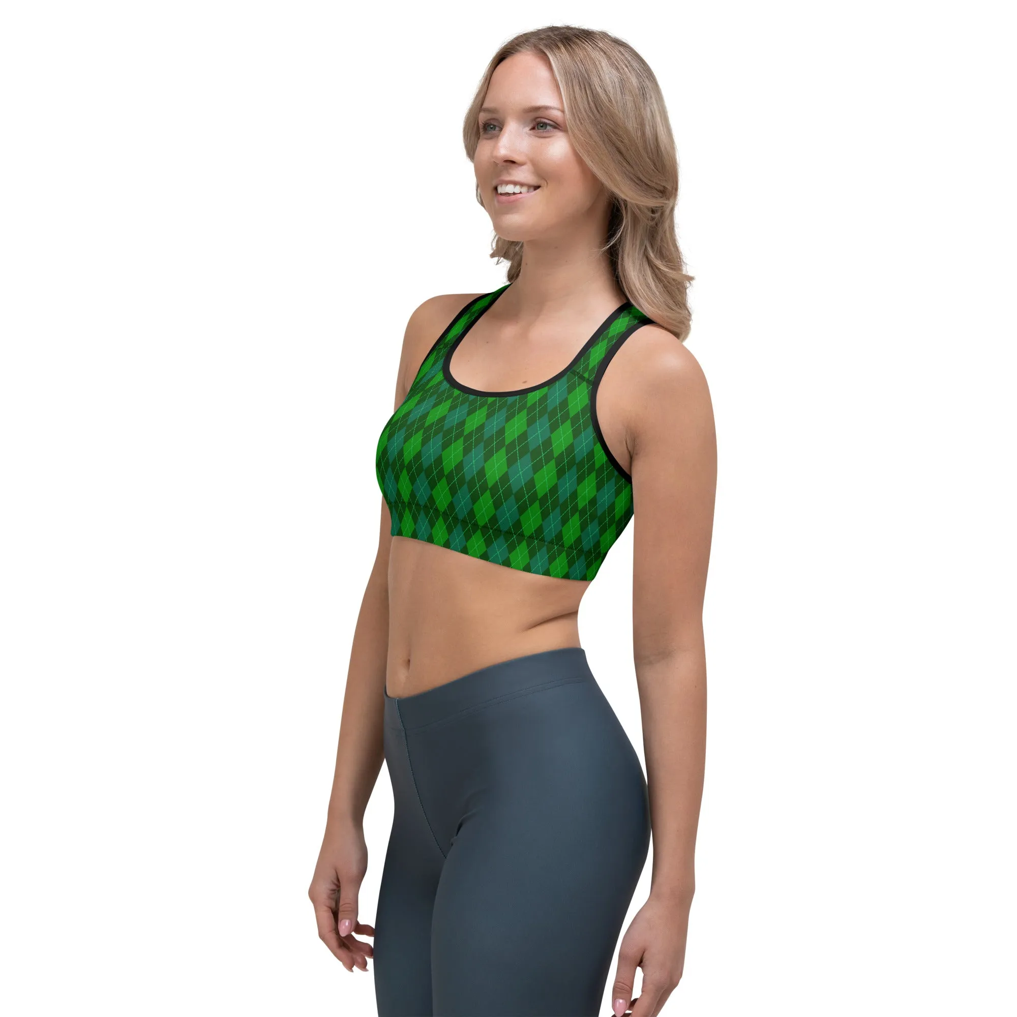 Green Argyle Sports bra