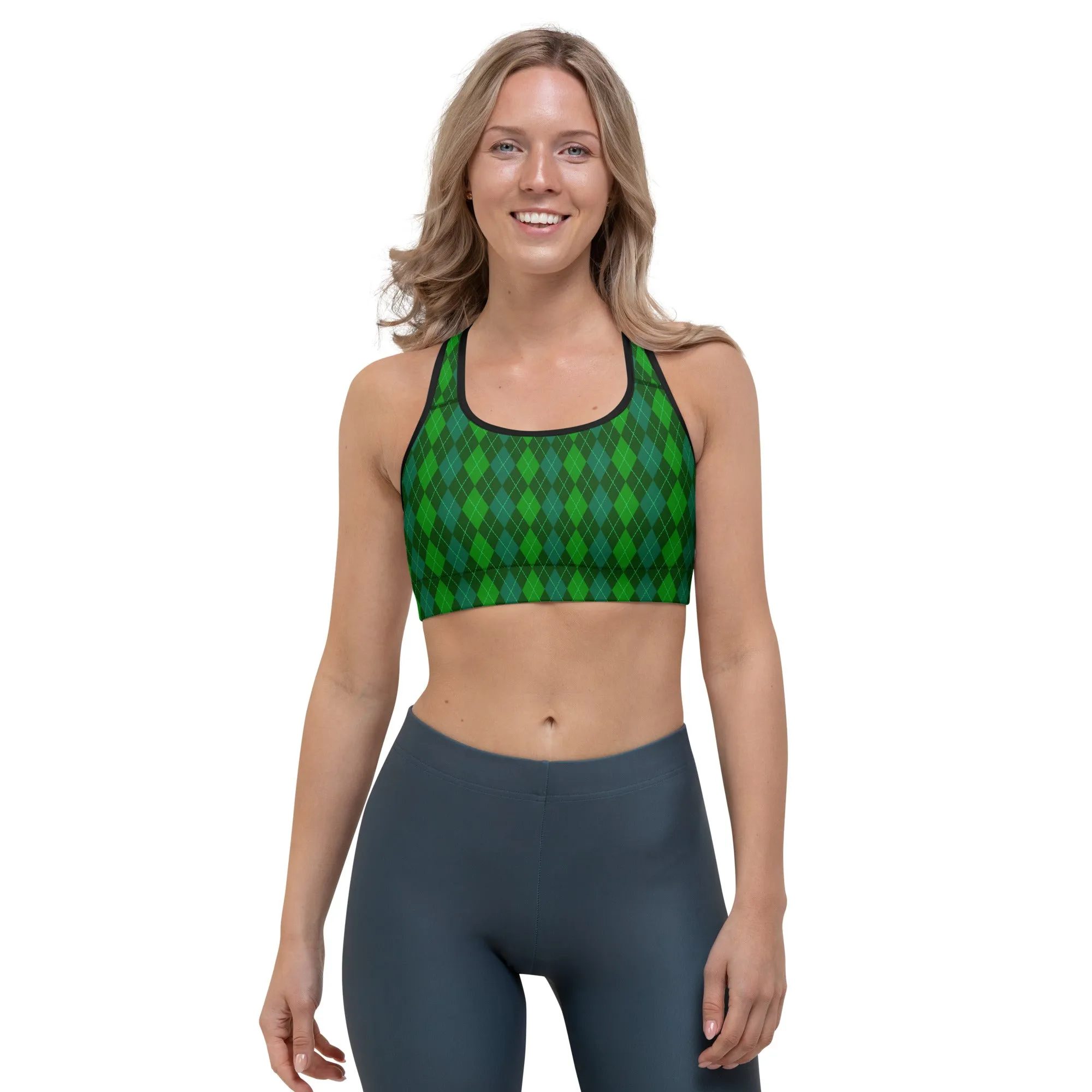 Green Argyle Sports bra